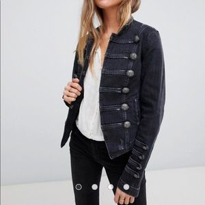 Free People Fitted Military Jacket Black Denim M